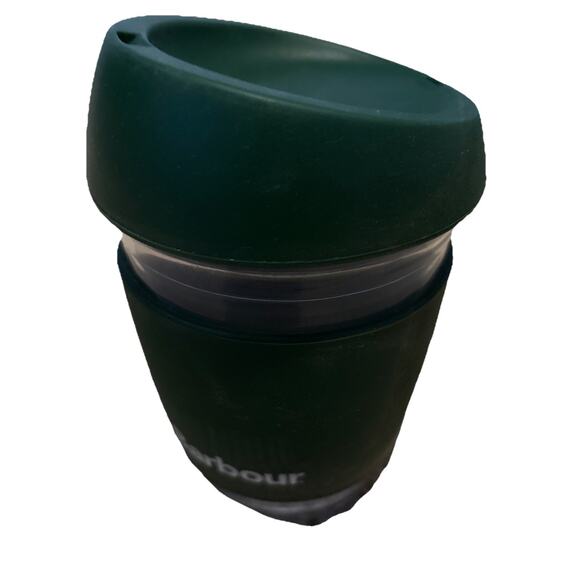 Barbour Glass Coffee Cup Green With Lid - Picture 1 of 7